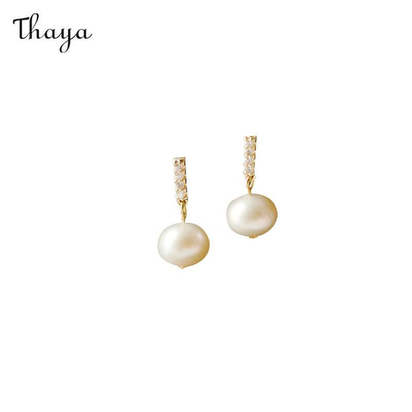 Thaya 925 Silver 1 Short Line Natural Freshwater Pearl Earrings