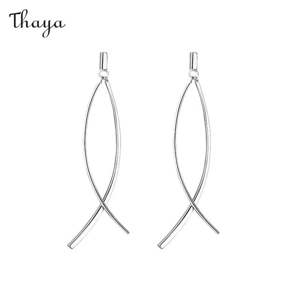 Thaya Line Cross Earrings