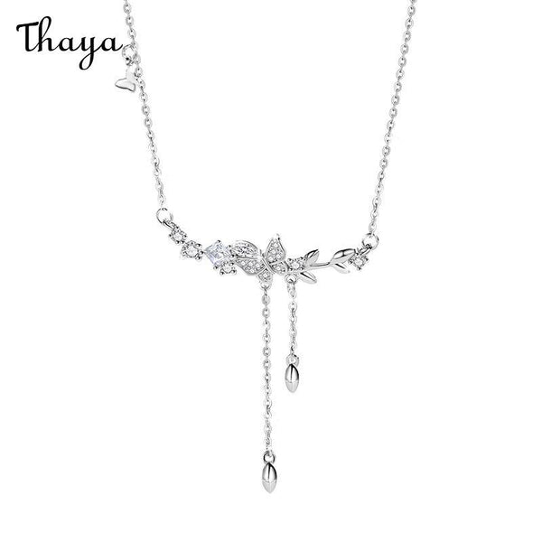 Thaya 925 Silver  Butterfly Flower Tassel  Necklace