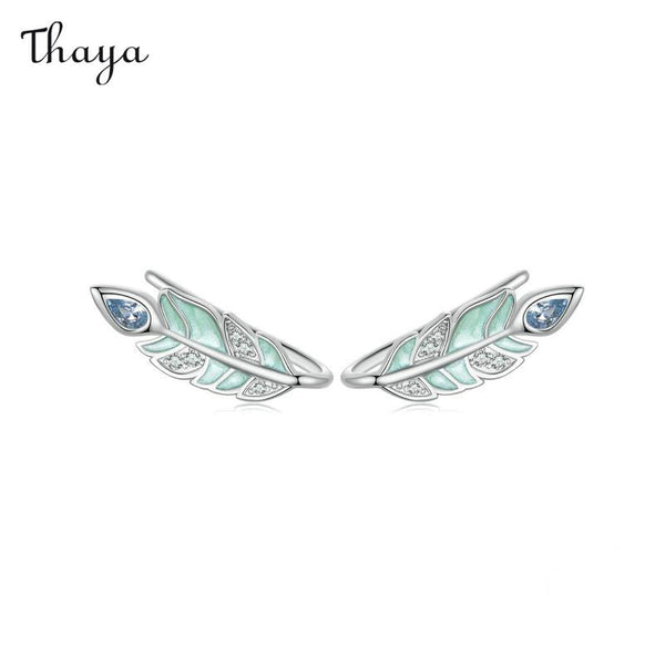 Thaya 925 Silver Forest Green Feather Stud Earrings