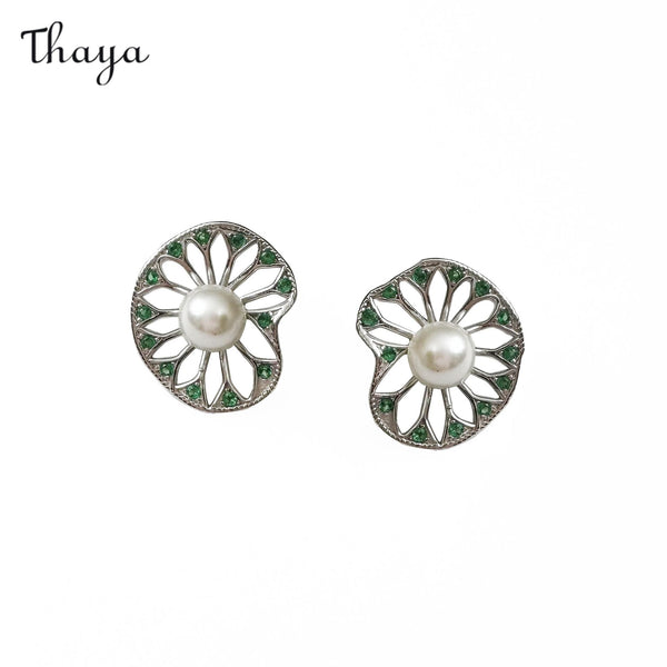 Thaya – boucles d'oreilles en argent 925, feuilles de lotus vertes, perles