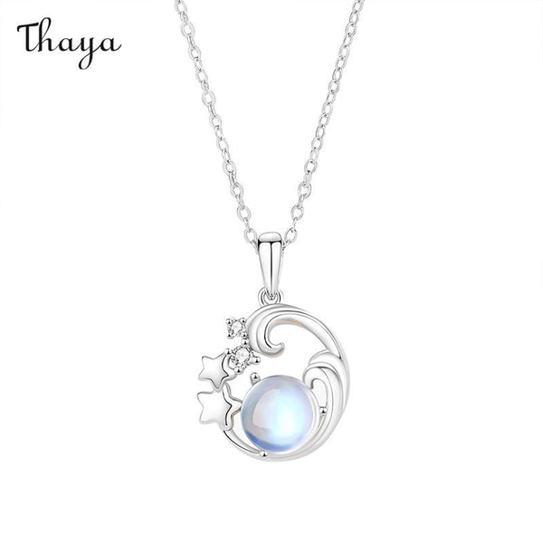 Thaya 925 Silber Wellen-Mondstein-Halskette und Ohrringe