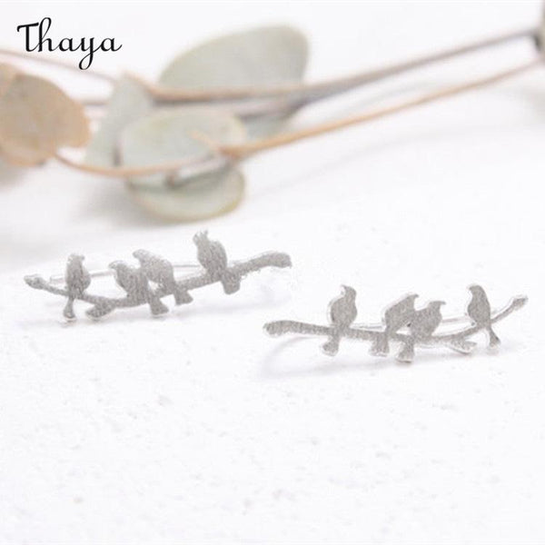 Thaya 925 Silver Bird Stood On The Branch Earrings