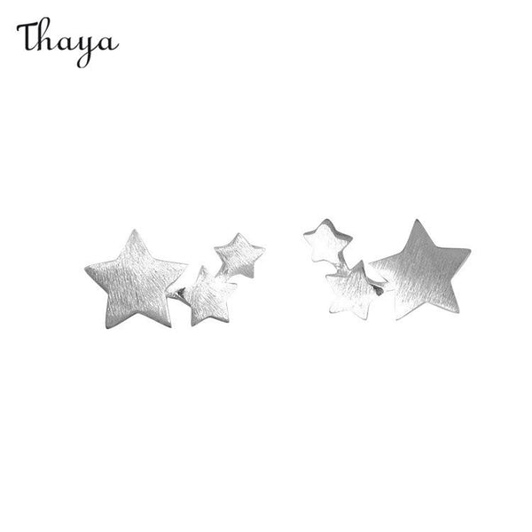 Thaya 925 Silver Brushed Five-Pointed Star Earrings