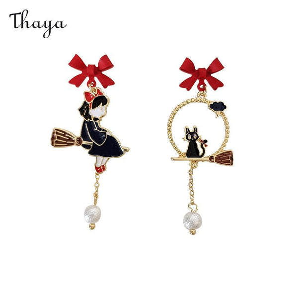Thaya-Ohrringe mit Schleife, Cartoon-Figur, Katze