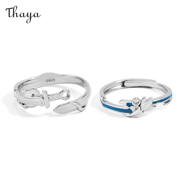 Thaya 925 Silver Creative Sword Guard Rose Couple Rings