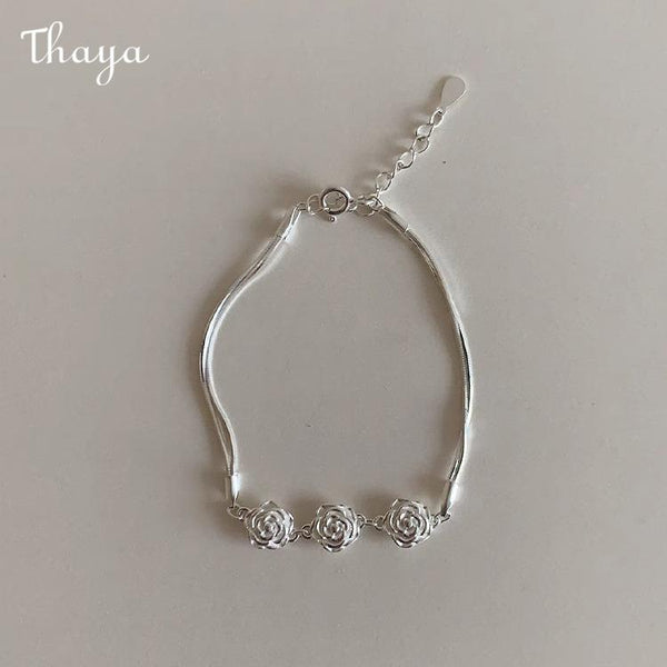 Thaya 925 Silver Rose Snake Bone Chain Bracelet