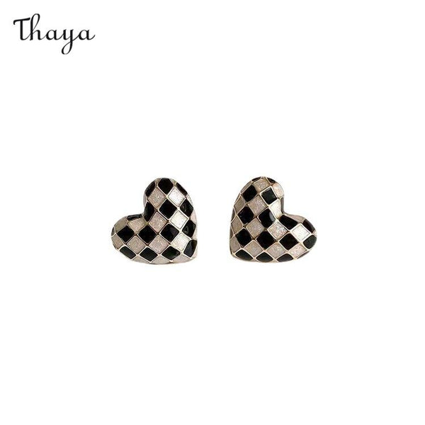 Thaya Black And White Mosaic Checkerboard  Earrings