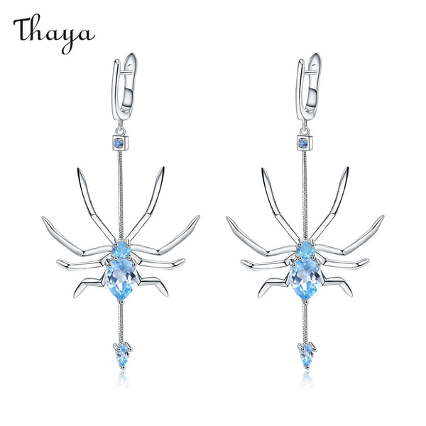 Thaya 925 Silver Natural Topaz Insect Spider Earrings