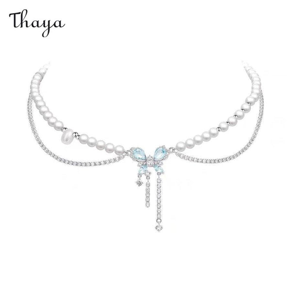 Collier double couche de perles papillon en argent 925 Thaya