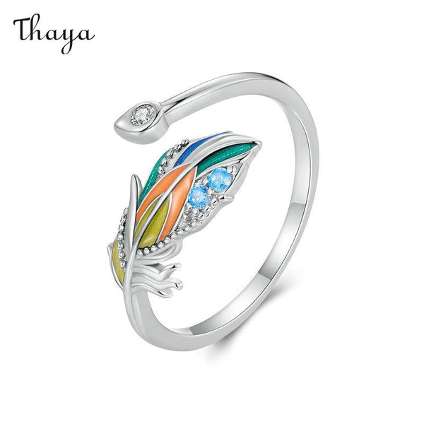 Thaya 925 Silver Colorful Feather Open Ring