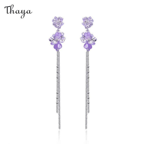 Thaya Purple Flower Tassel Earrings