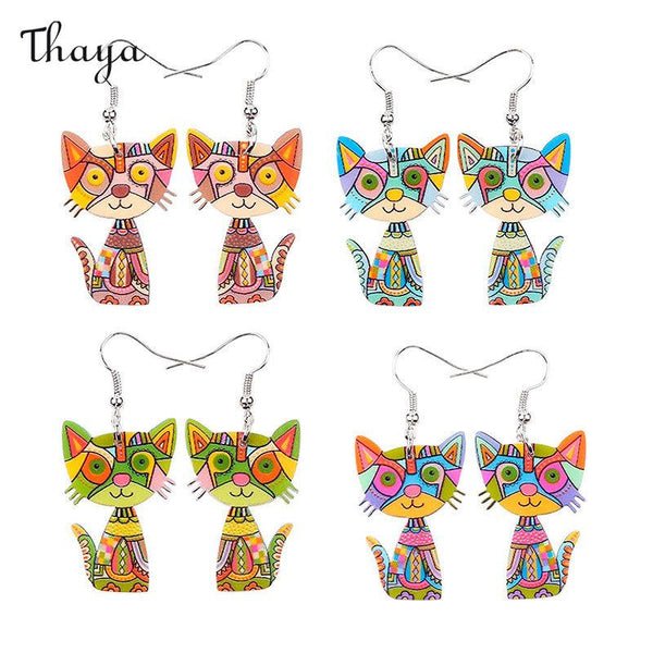 Thaya Three-Dimensional Painted Cat Earrings