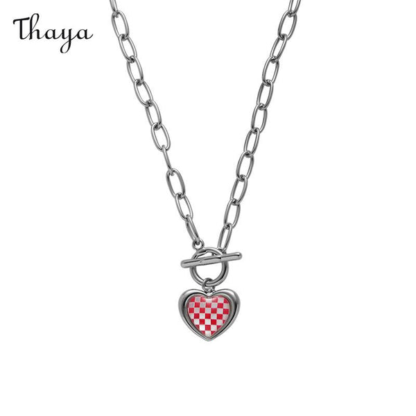 Thaya Red And White Checkerboard Love Pendant Necklace