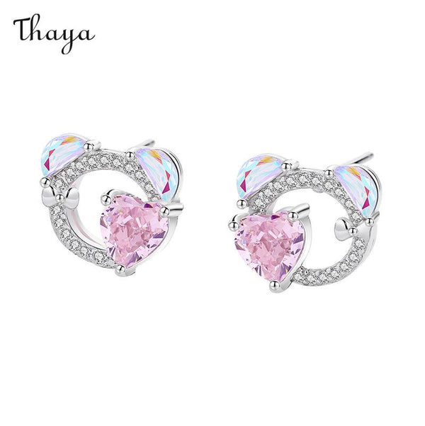 Thaya 925 Silver Pinky Ice Cut Sweetie Bear Earrings &  Necklace