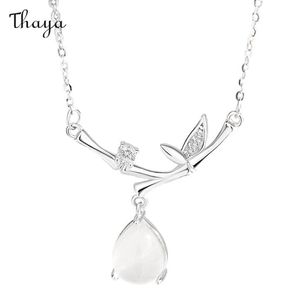 Thaya 925 Silver Water Drop Chalcedony Bamboo Necklace