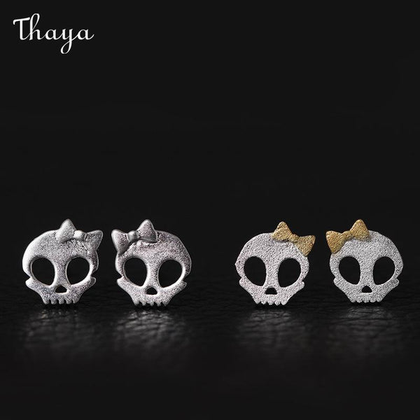 Thaya 925 Silver Butterfly Skull Stud Earrings