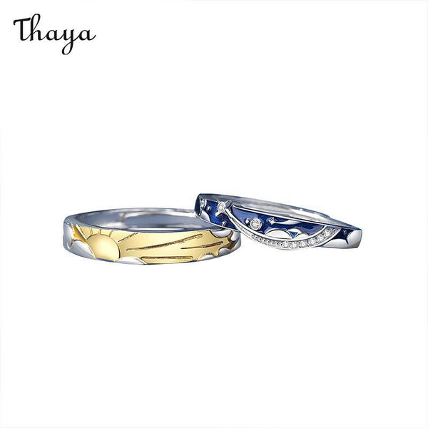 Thaya 925 Silver Sun Moon Couple Rings