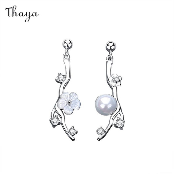 Thaya 925 Silver 24 Solar Terms Severe Cold Plum Asymmetry Earrings