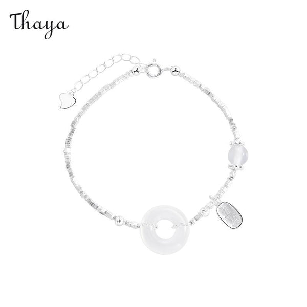 Thaya 925 Silver White Chalcedony Lucky Wealth Peace Buckle Bracelet