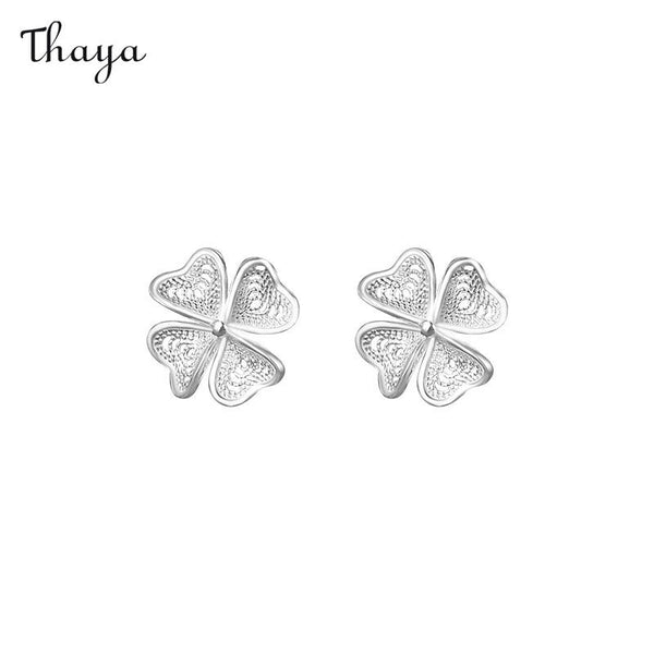 Thaya 999 Silver Four-Leaf Clover Hollow Earrings