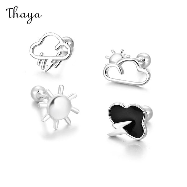 Thaya 999 Silver Weather Fun Sun Cloud Earrings